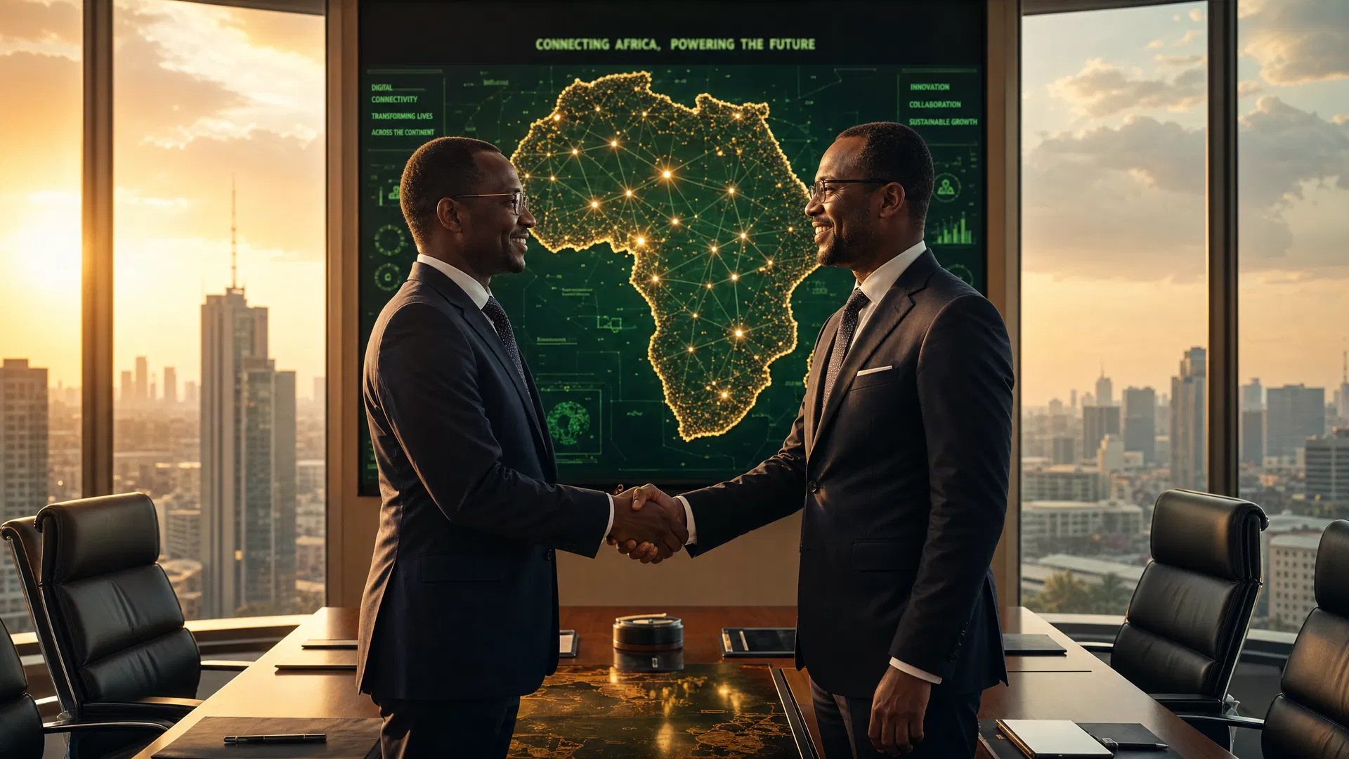 Strategic partnership — African business leaders collaborating on digital infrastructure